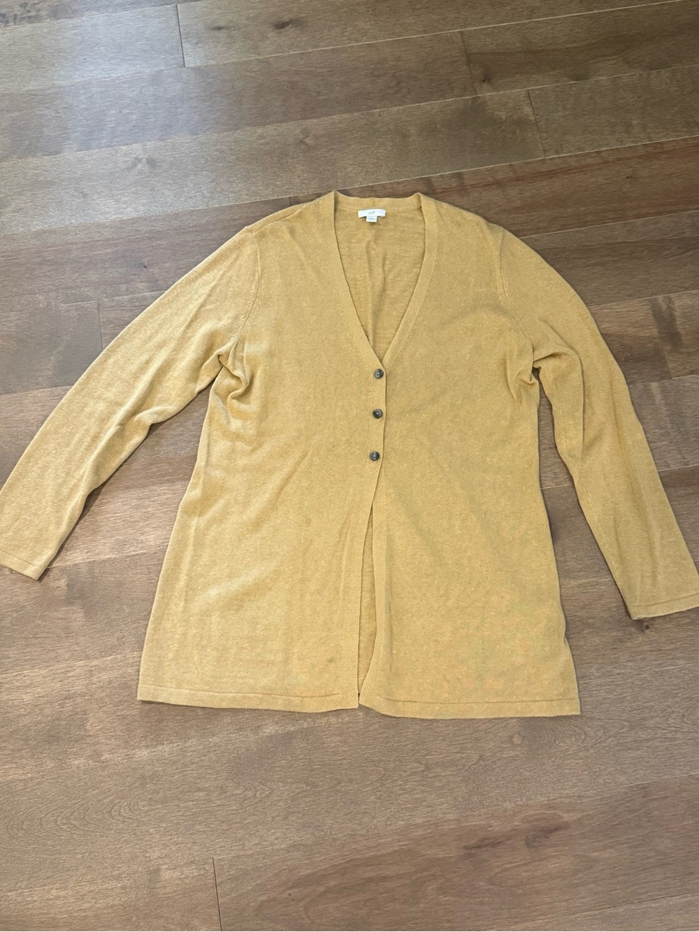 J Jill M Mustard Gold Longline Cardigan Sweater Button Front Lightweight Fall